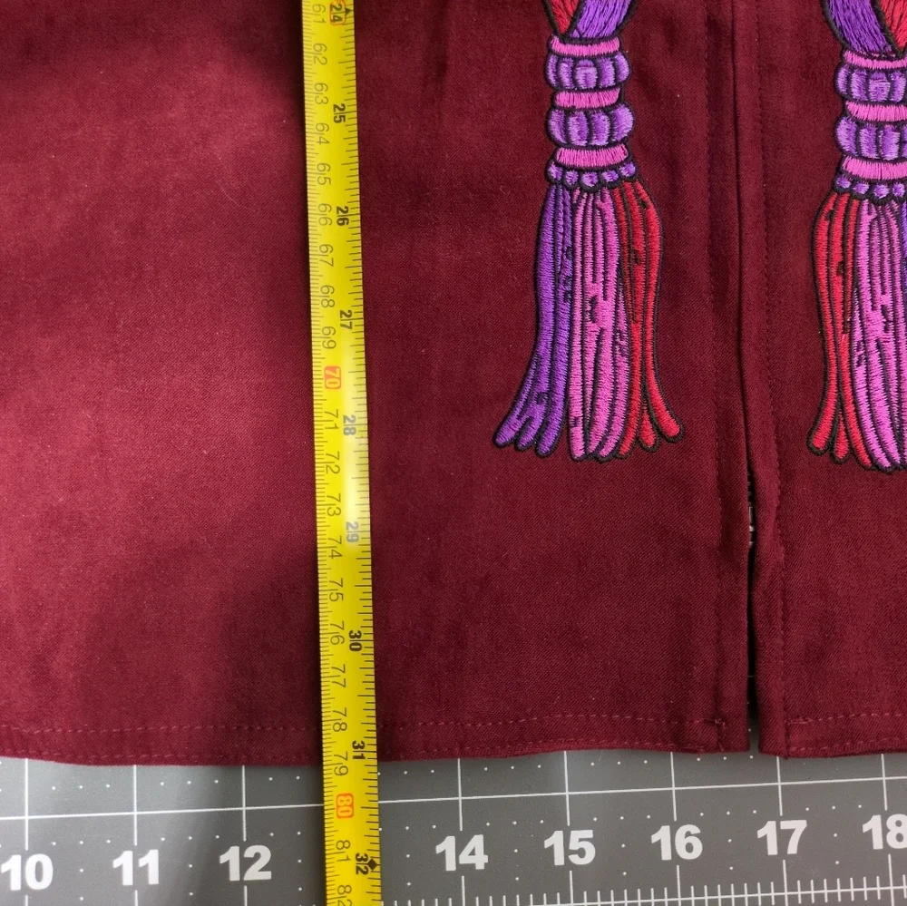 Bob Mackie Zippered Jacket 2X Wearable Art Cranberry Embroidery Tassels Lined - Picture 11 of 14